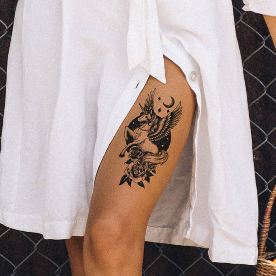 Unicorn and Roses Temporary Tattoo