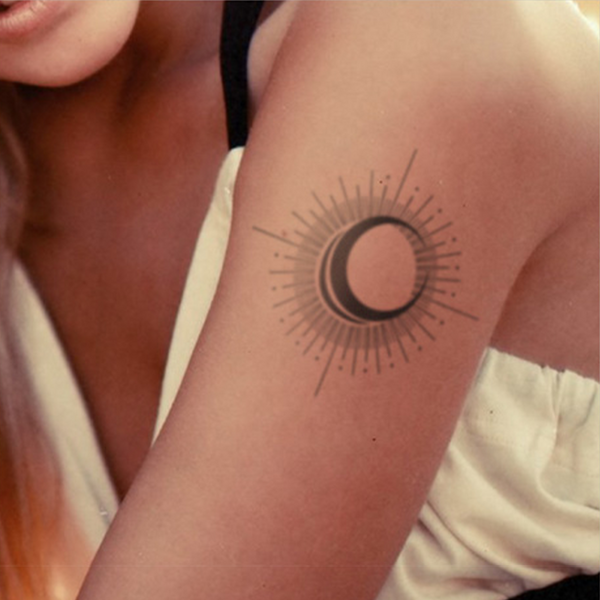 Blackwork Sun and Moon Temporary Tattoo