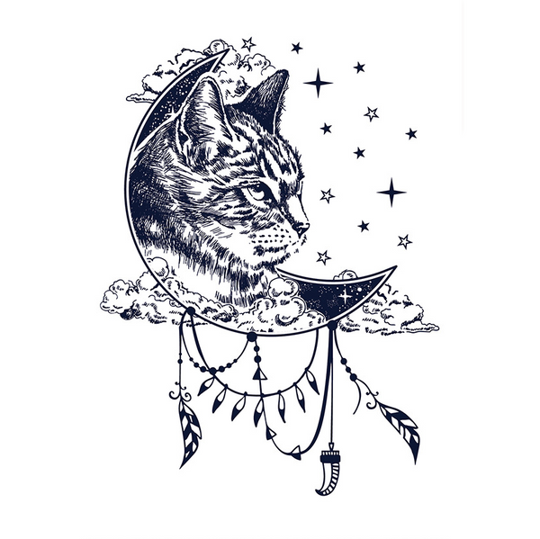 Moon Cat Temporary Tattoo