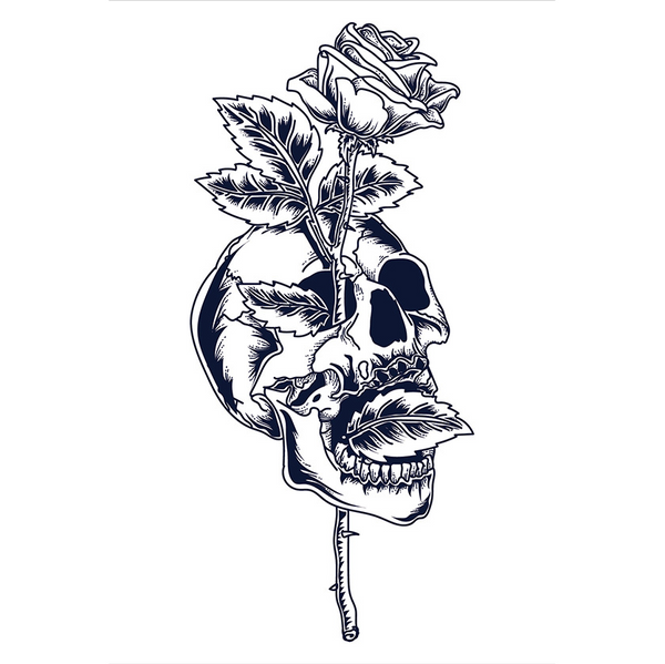Blooming Rose In Skull Temporary Tattoo