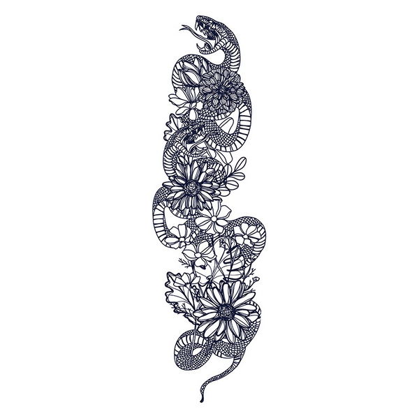 Snake and Rose Temporary Tattoo